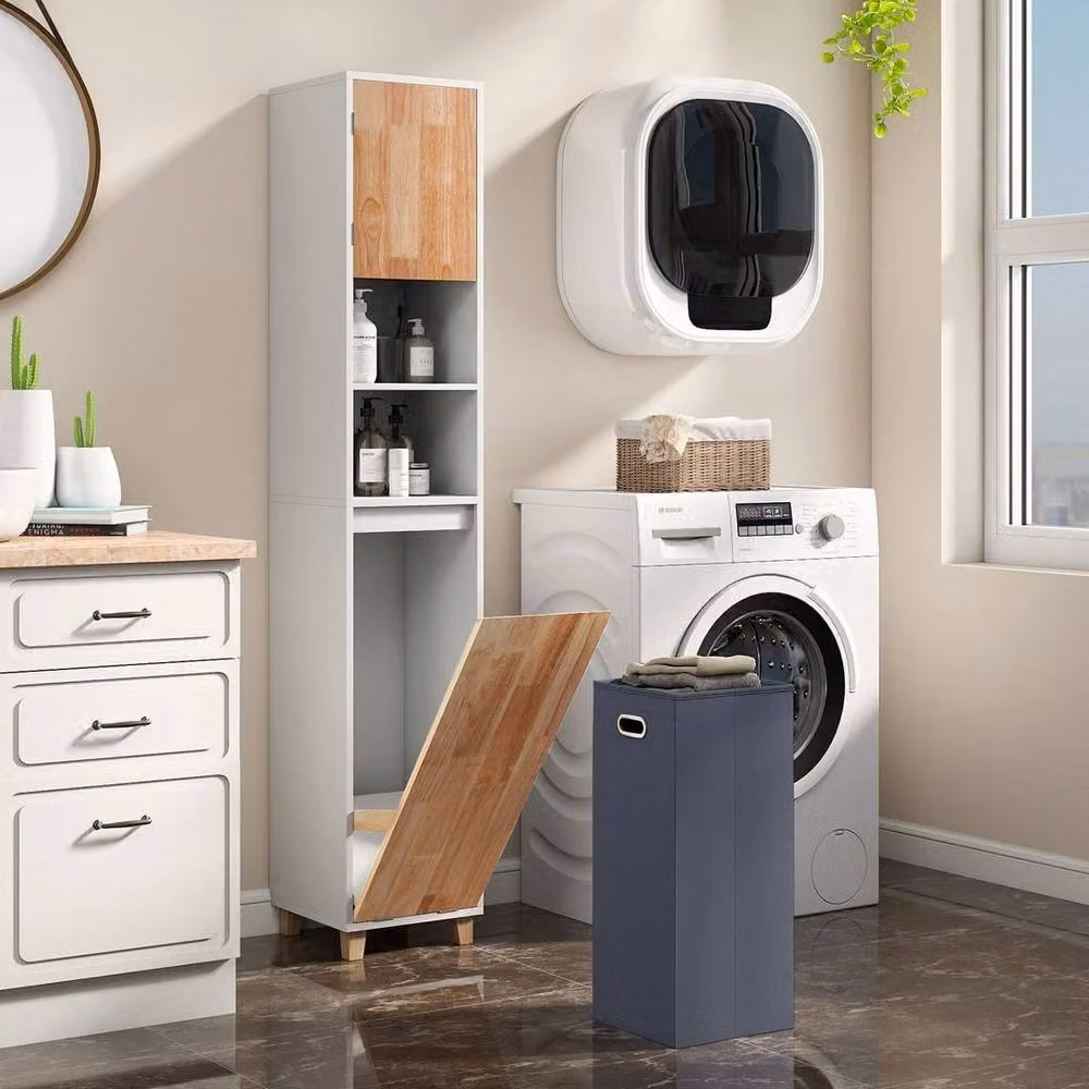 KORVIXA Tall Bathroom Tilt Out Laundry Hamper Cabinet in White, W: 70 cm, H: 75 cm – 2