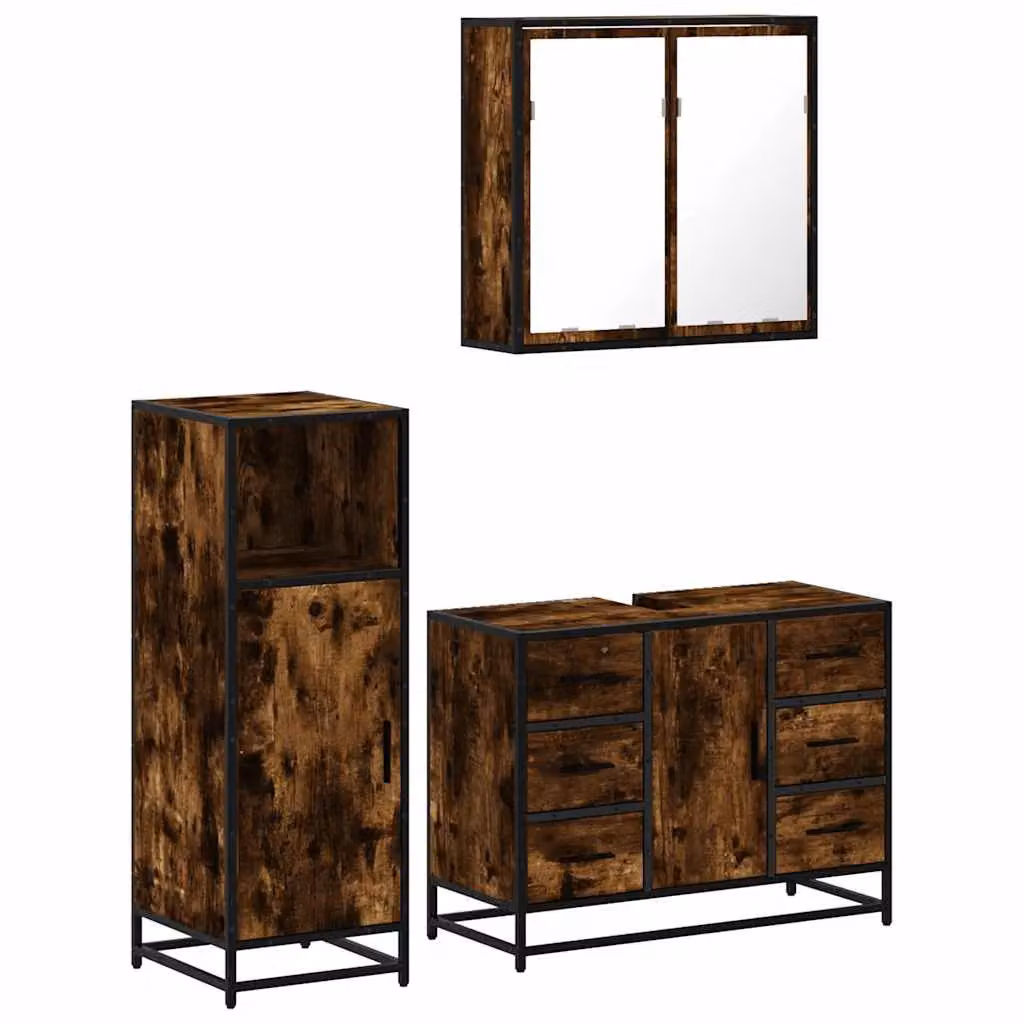 Berkfield Home 3 Piece Industrial Bathroom Furniture Set in Smoked Oak Brown – 2