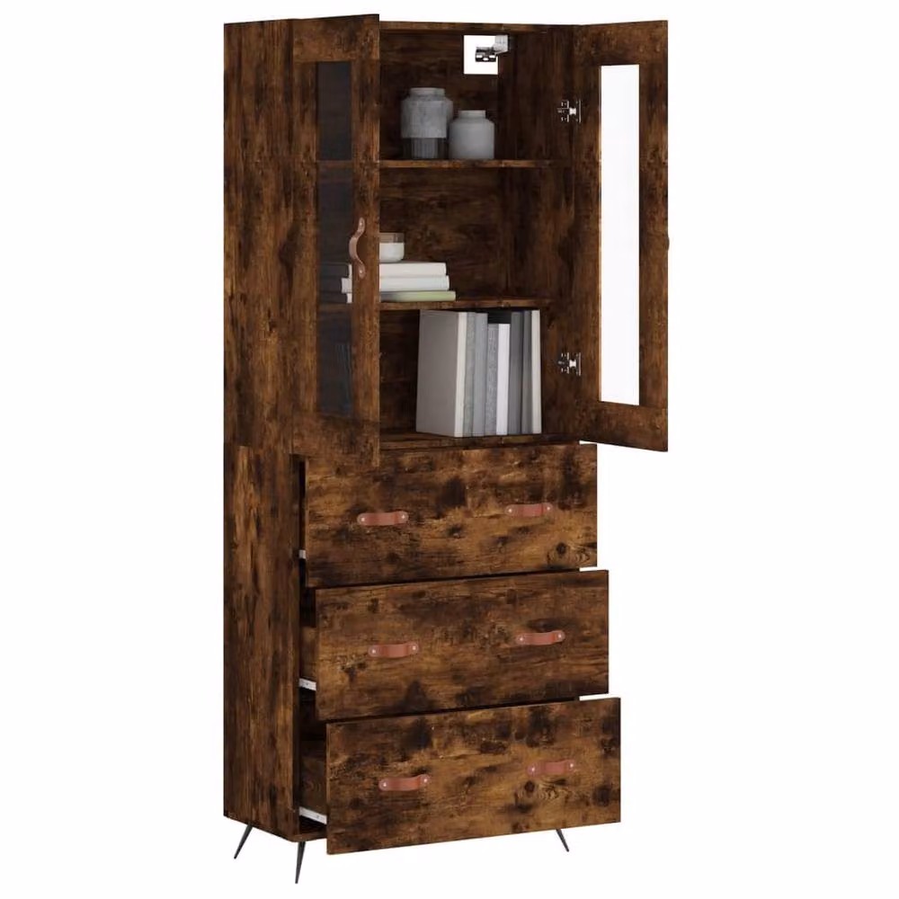 Berkfield Home Smoked Oak Highboard in Brown, W: 69.5 cm, D: 34 cm, H: 180 cm – 3