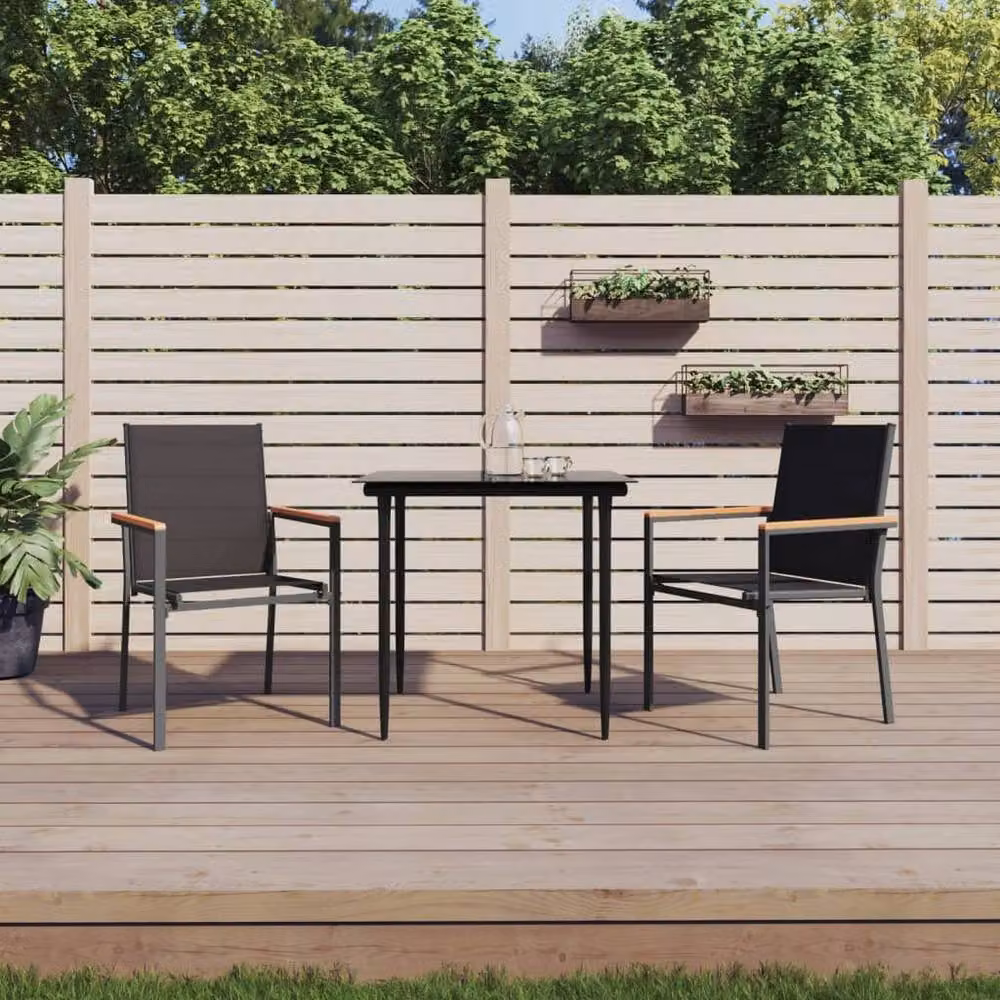 Berkfield Home Set of 2 Modern Garden Chairs in Black Textilene and Steel, W: 55 cm, D: 61.5 cm, H: 90 cm – 2