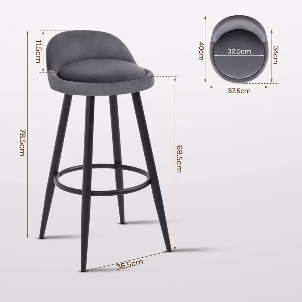 Kelvenix Tall Bar Stool in Dark Grey Velvet – 2