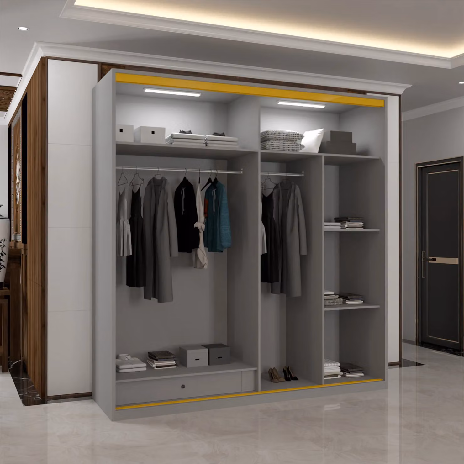 Sliding Wardrobes 4U Modern Glossy White Sliding Wardrobe with Glass Doors and Integrated LED Lighting – 2