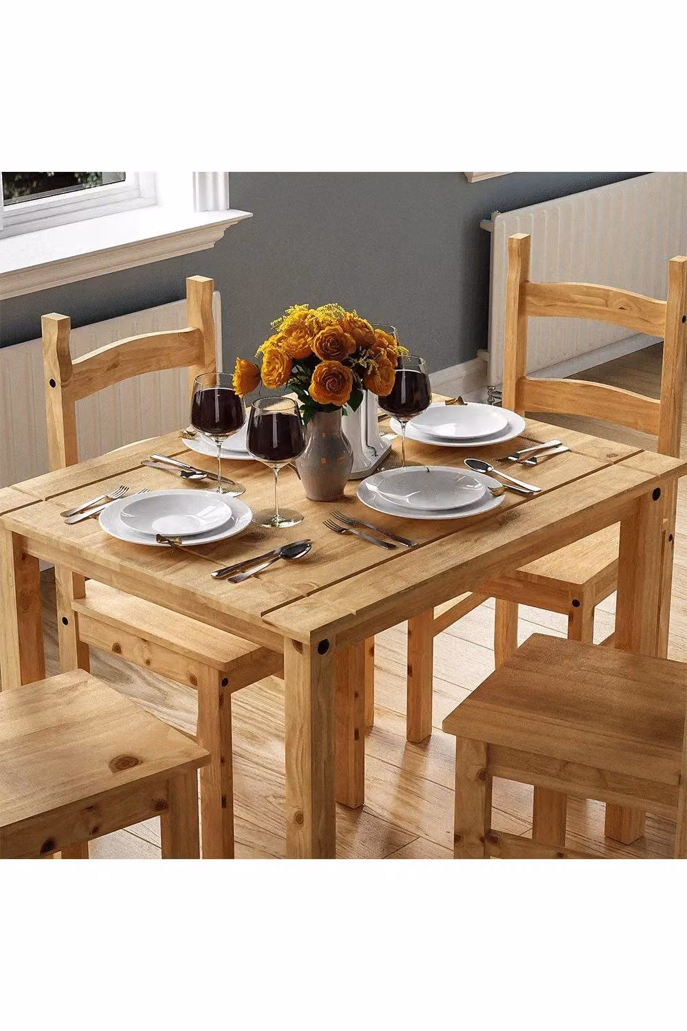 Vida Designs Corona 4 Seater Dining Set in Brown Solid Pine Wood – 2
