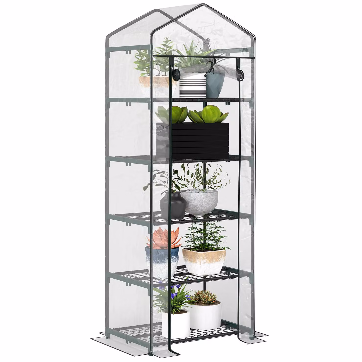 Outsunny 5 Tier Mini Greenhouse with Transparent PVC Cover and Steel Frame, Green, W/D/H: 49 x 49 x 193 cm – 2