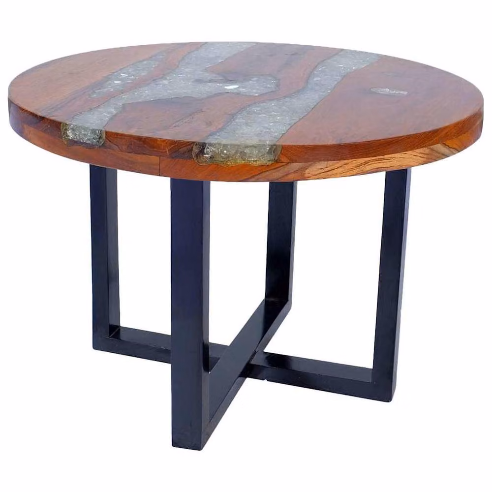 Berkfield Home Luxurious Round Teak and Mango Wood Coffee Table with Resin, W/D/H: 60 x 60 x 40 cm – 2