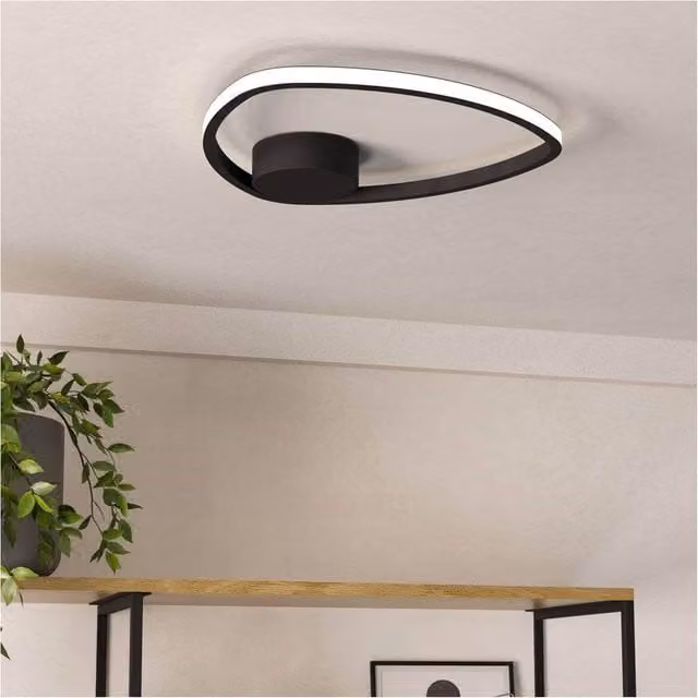 Loops Modern Black LED Ring Ceiling Light with Included Bulb – 1