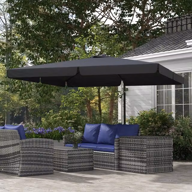 Outsunny Grey Cantilever Parasol with Crank Handle, Tilt Function and Cross Base, 3 m