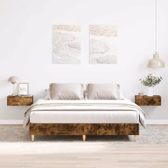 Berkfield Home Smoked Oak Bed Frame in Brown, W: 140 cm, L: 200 cm – 1