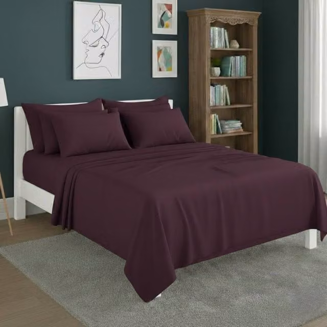 Snug City Plain Poly Cotton Easy Care Fitted Sheet and Matching Pillowcase Set in Purple, Double (140 x 200 cm) – 1