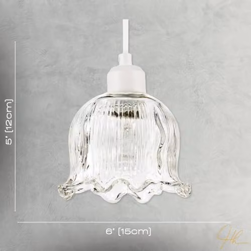 Happy Homewares Transparent Ribbed Glass Dome Pendant Lighting Shade in Clear, W: 15 cm, H: 12 cm, D: 11 cm – 3