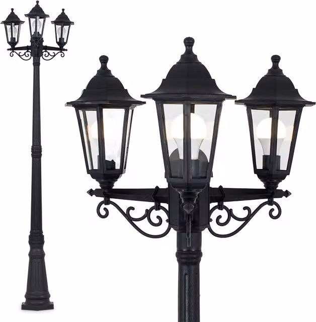 ValueLights Mayfair 3 Way Black Outdoor Lamp Post Light with Up and Down Lighting