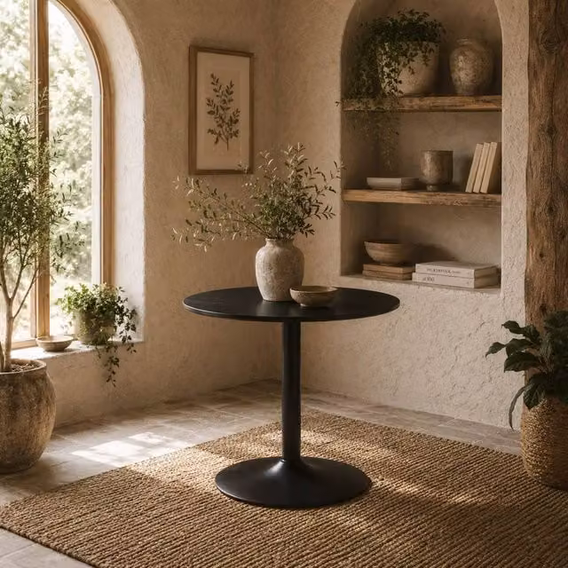 Wyld Haus Reveva Round Metal Dining Table in Black, Diameter: 70 cm, Height: 75 cm