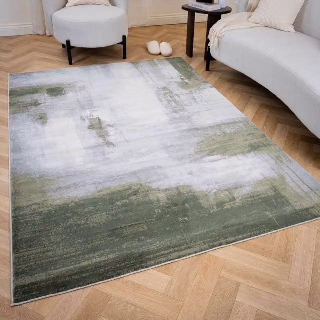 THE RUGS Elaris Stain Resistant Abstract Distressed Living Room Area Rug in Green, W/D: 200 x 290 cm – 1