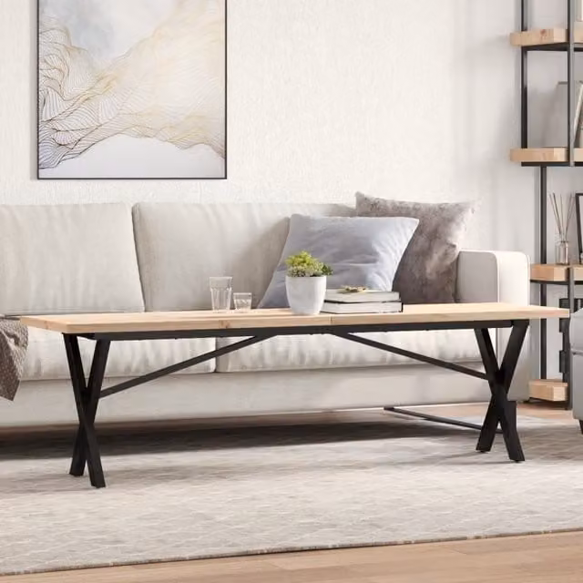 Berkfield Home X-Frame Coffee Table in Brown Solid Pine and Steel, W: 160 cm, D: 40 cm, H: 45.5 cm