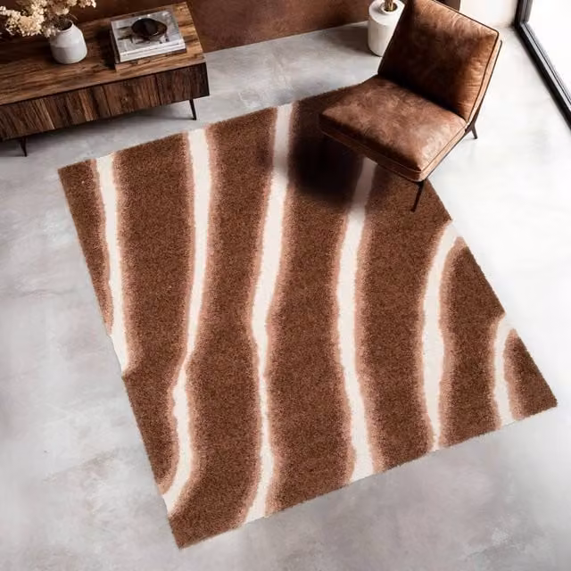 sweeek Modern Brown Striped Indoor Rectangular Rug, W: 80 cm, L: 150 cm