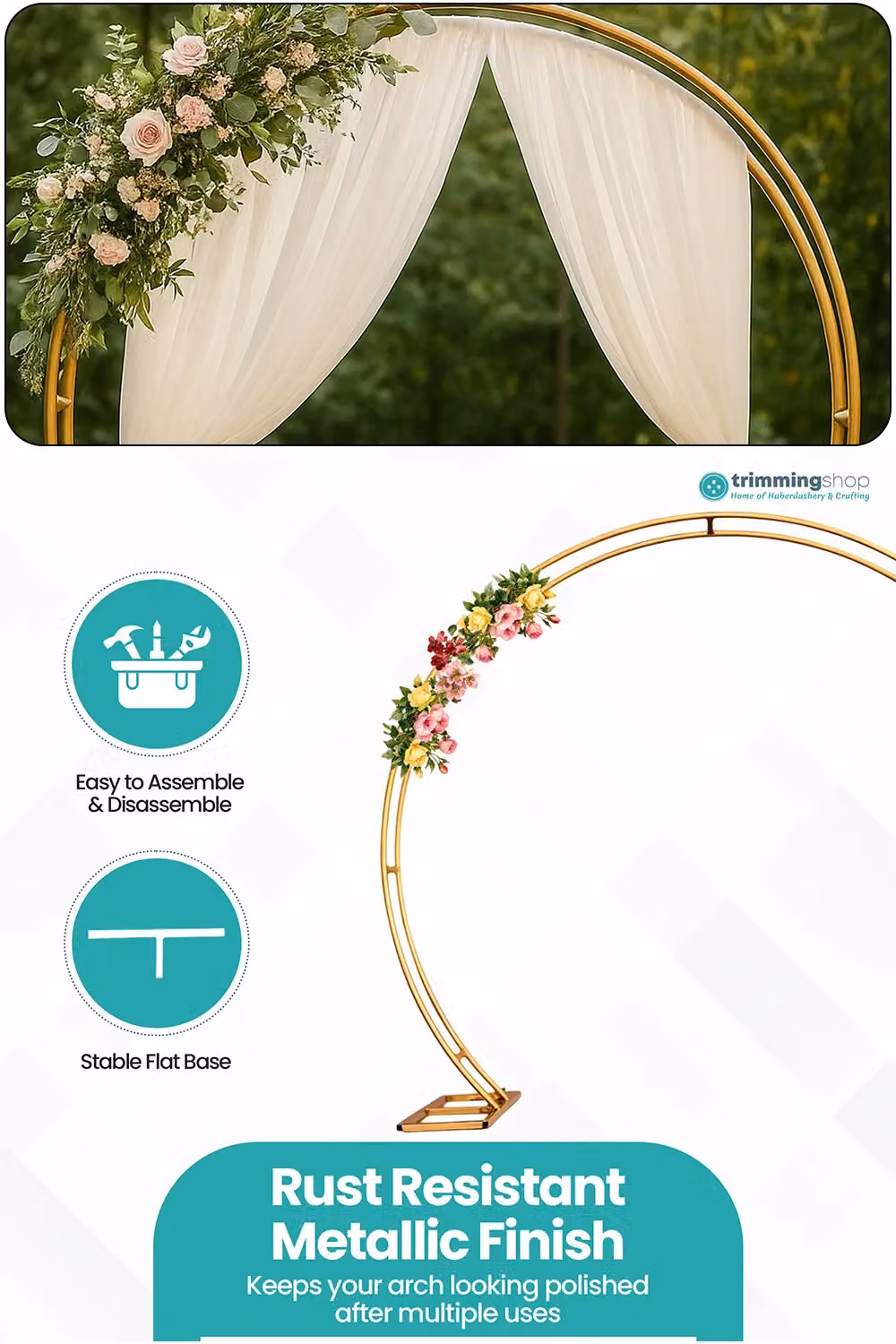 Neel Blue Gold Dual Circle Arch Metal Stand for Party and Wedding Background Decoration, H 2.6 m x W 2.2 m – 2