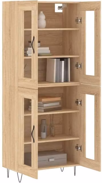 Berkfield Home Sonoma Oak Highboard in Beige with Glass Doors, W/D/H: 69.5 x 34 x 180 cm