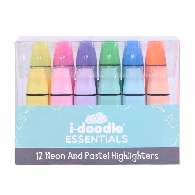 i-doodle essentials Pack of 12 Multicolour Chisel Tip Highlighters