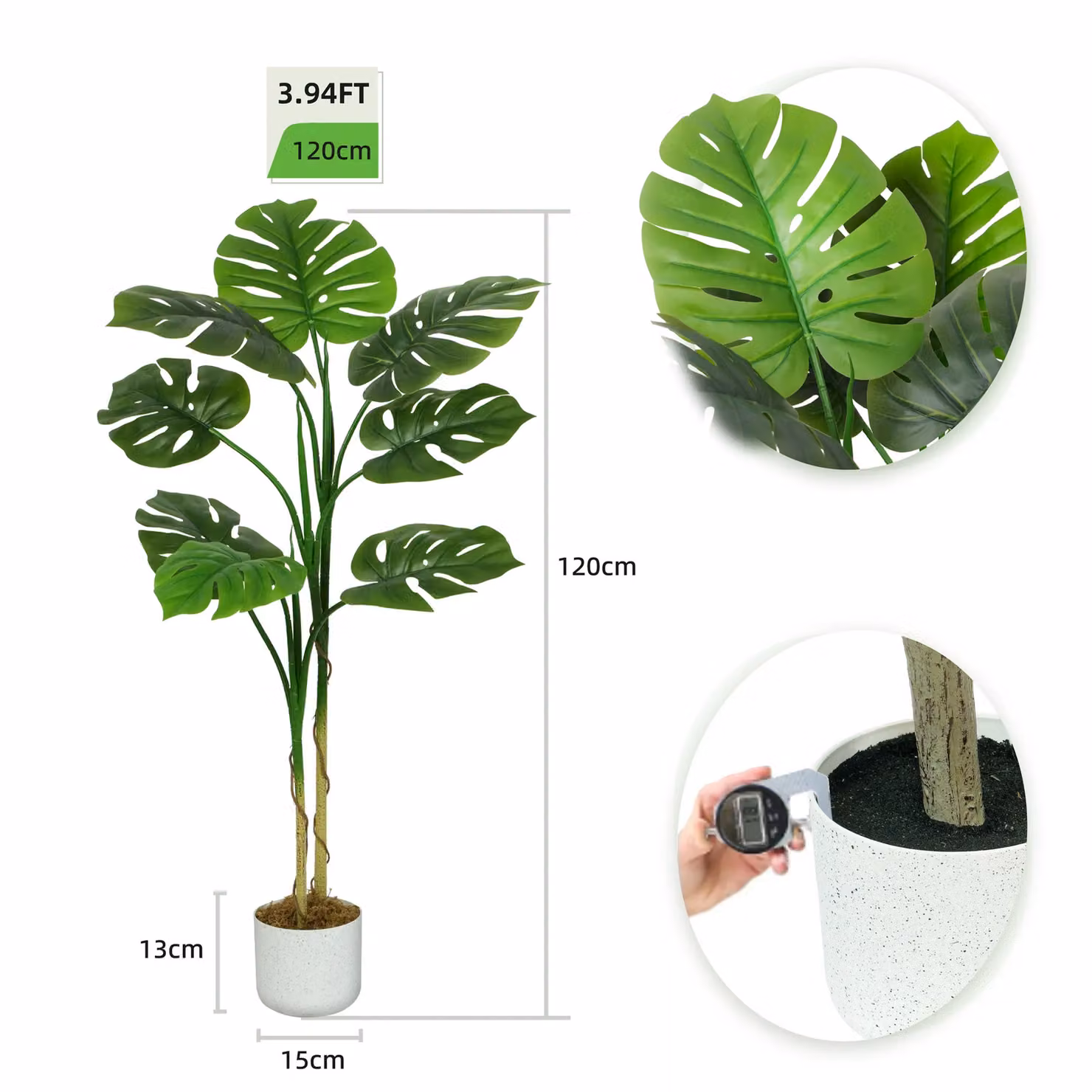 MCC Direct Artificial Monstera Plant in Green with Pot, Height: 120 cm – 2
