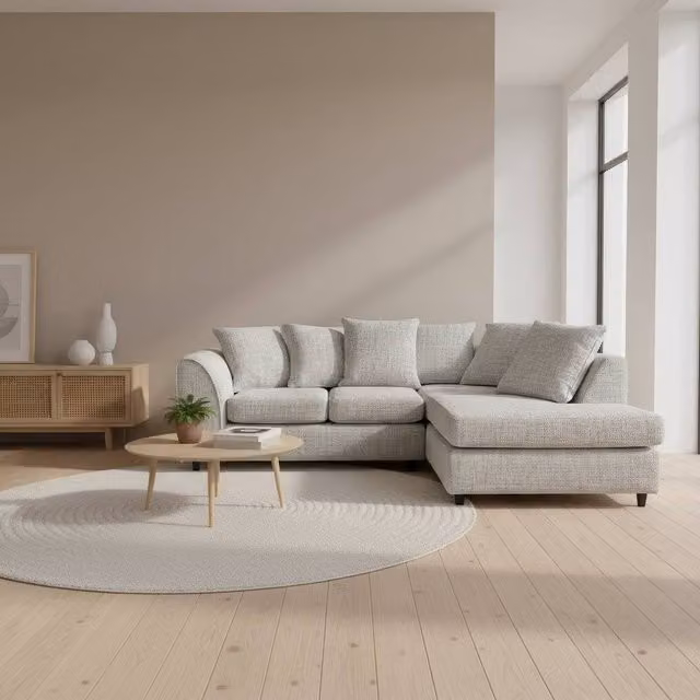 Abakus Direct Jumbo Chenille L-Shaped Corner Sofa with Chaise Extension in Grey, Right Hand Facing – 1