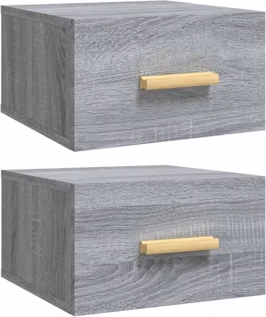 Berkfield Home Wall-mounted Bedside Cabinets, 2 Piece, Grey Sonoma, W/D/H: 35 x 35 x 20 cm