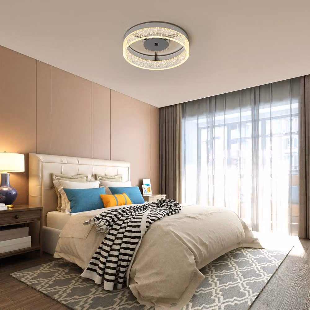 NIVOR 20W LED Round Flush Mount Ceiling Light in Chrome and Transparent Acrylic with Warm White 3000K – 4