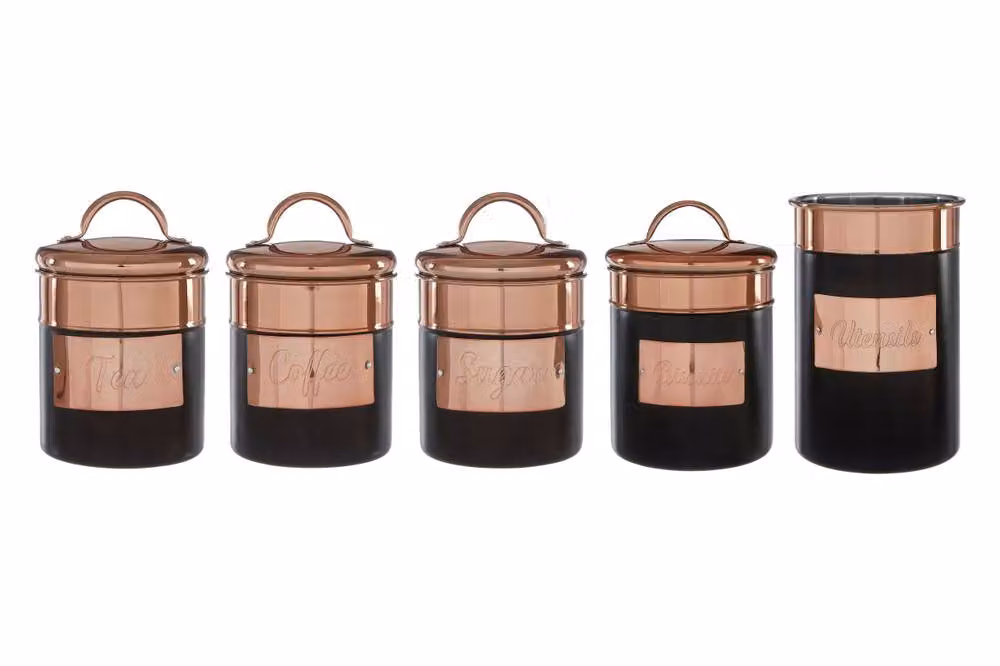 Orsina Prescott Airtight Stainless Steel Tea Canister in Grey and Gold – 3
