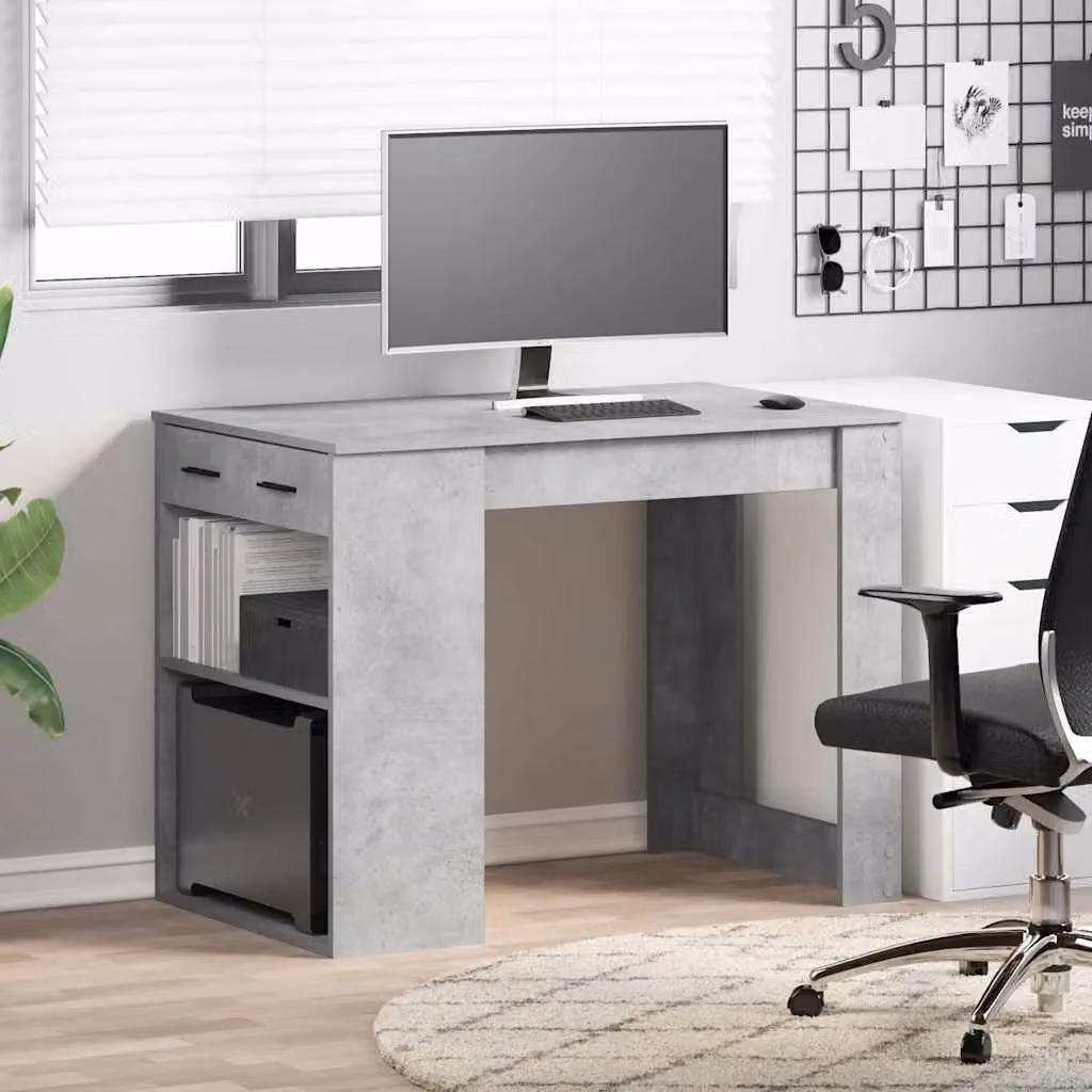 Berkfield Home Writing Desk with Drawer and Shelf in Concrete Grey, W/D/H: 102 x 62 x 77.5 cm – 2