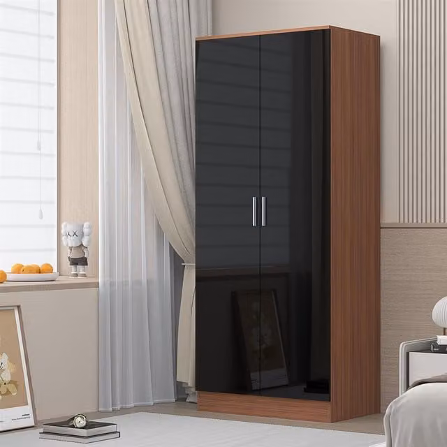 REFLECT 2 Door Wardrobe with Black High Gloss and Matt Walnut Finish