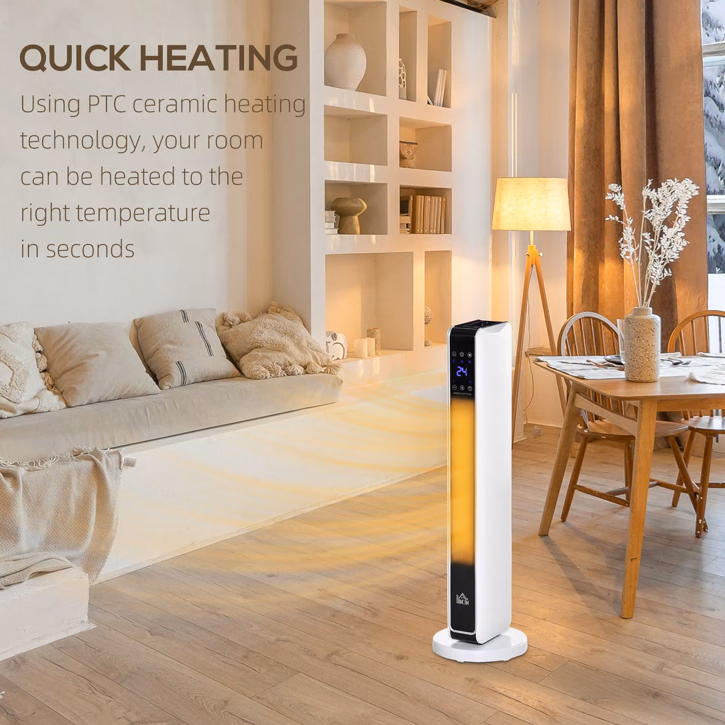 HOMCOM White Ceramic Tower Fan Heater with Remote Control and Timer – 4