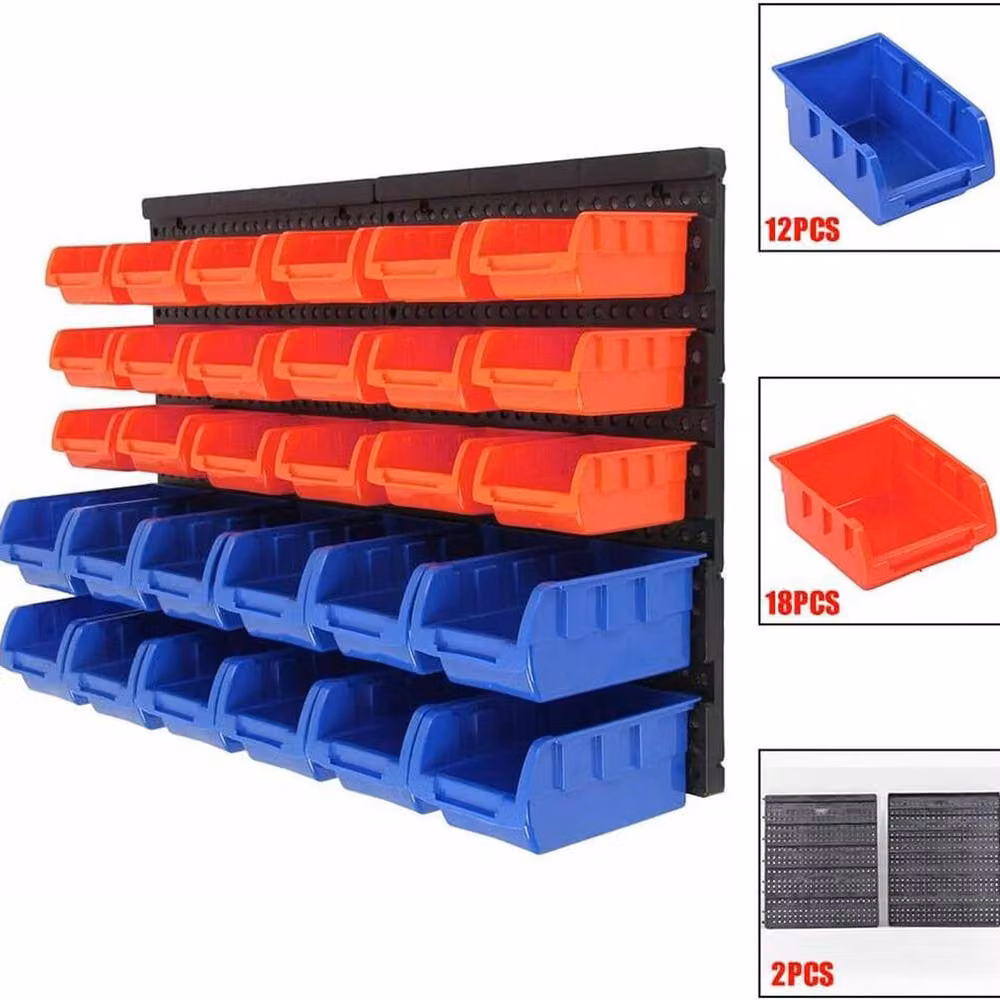 Dprodo 30-Bin Wall Mounted Parts Rack Storage, Multicolour, Width: 60 cm – 9