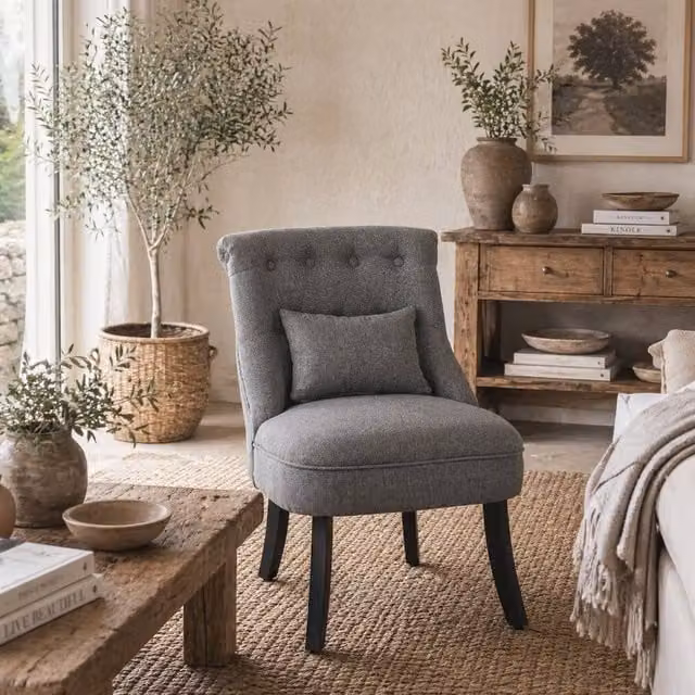 Wyld Haus Fapa Grey Fabric Tub Accent Chair with Solid Wood Legs, H 82 cm x W 69 cm x D 52.5 cm – 1