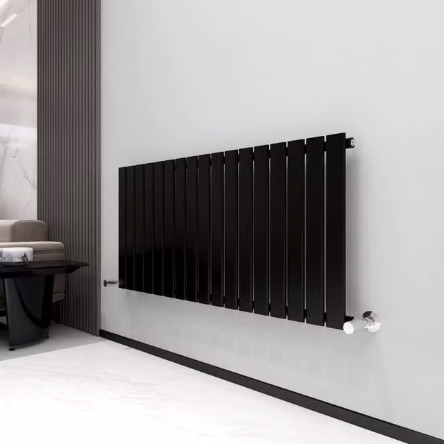 MCC Direct Designer Single Flat Panel Column Radiator, Black, H x W: 60.0 x 115.6 cm