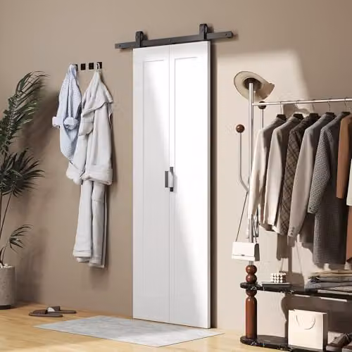 HOMCOM Modern Sliding Door Set Kit with Carbon Steel Rail, White, Width: 70 cm – 3
