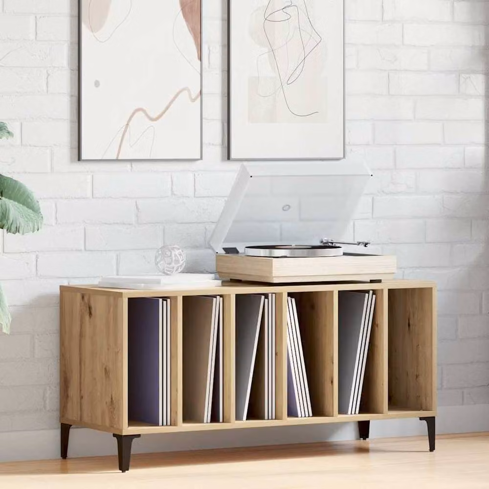Berkfield Home Artisan Oak Record Cabinet in Brown, W/D/H: 100 x 38 x 48 cm – 3