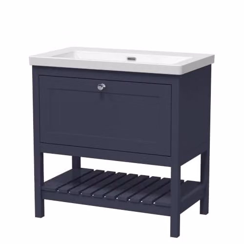 Balterley Floor Standing Bathroom Vanity Unit with Basin and Open Shelf, Indigo Blue, W: 81.3 cm, D: 46.2 cm, H: 84.5 cm