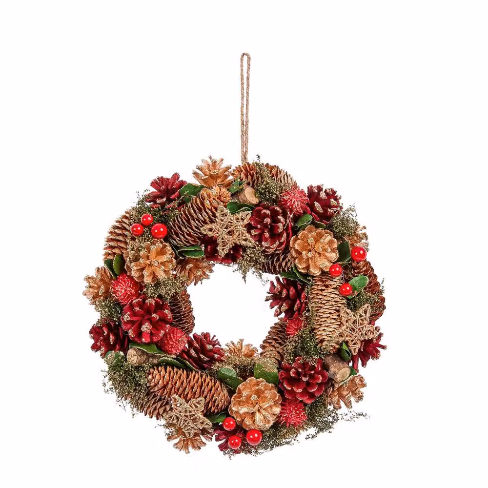 mysmartbuy Rustic Christmas Wreath, Green and Multicolour, Diameter: 36 cm – 2