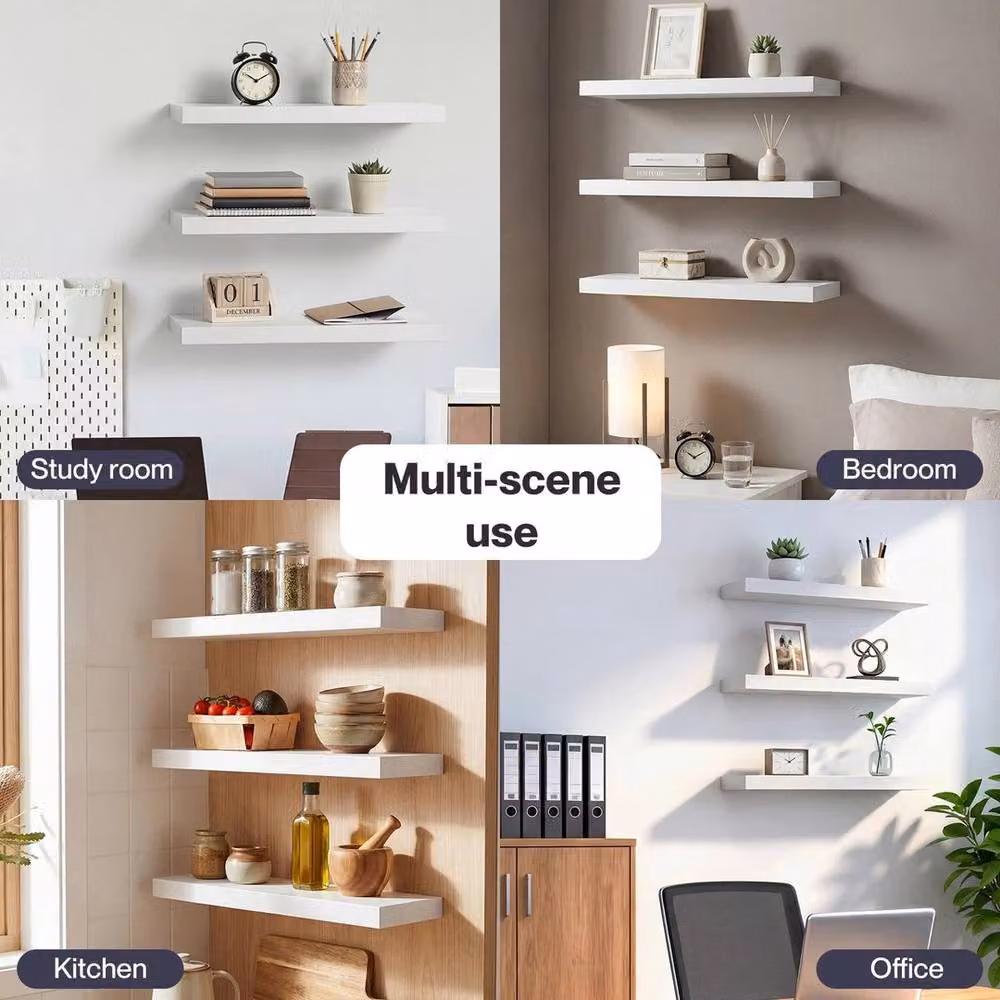 Kelvenix Rustic Wood Floating Wall Shelf, White and Brown, W: 150 cm, D: 15 cm – 2