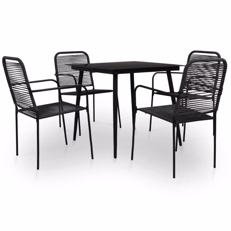 Berkfield Home 5 Piece Modern Garden Dining Set in Black Cotton Rope and Steel