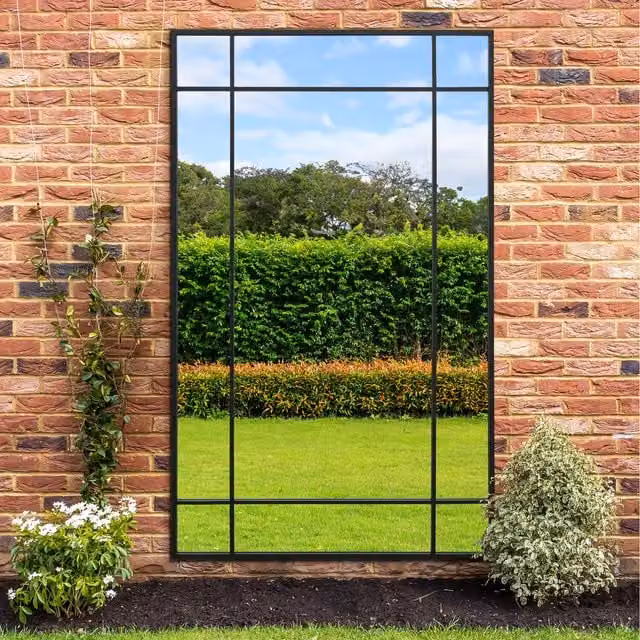 Genestra Modern Rectangular Outdoor Garden Hanging Wall Mirror in Black by MirrorOutlet, W: 120 cm