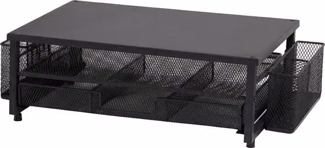 Levede Metal Monitor Riser Desk Organiser with Drawer, Black, W: 25.5 cm, D: 14.0 cm, H: 3.0 cm
