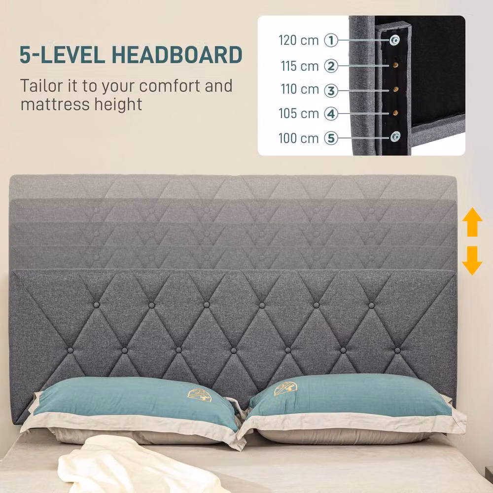 STILVORA Double Bed Frame, Grey Upholstered Fabric, 140 x 200 cm – 5