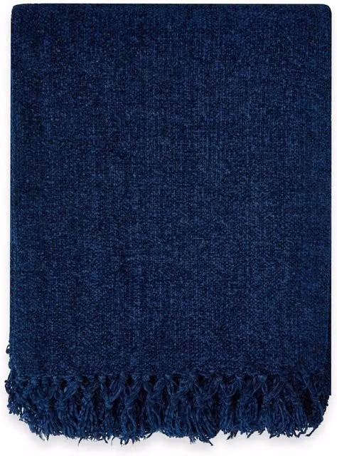Emma Barclay Darcy Tassel Woven Throw Blanket with Fringes, Blue, W: 130 cm, D: 150 cm
