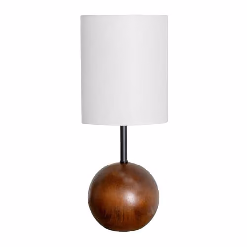 ValueLights Brandon White Tall Linen Lamp Shade with Dark Walnut Wood Ball Table Lamp in Brown – 1