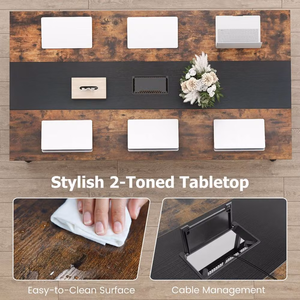 Costway Industrial Wooden Conference Table in Black, 180 cm Rectangular Meeting Table for Home Office or Professional Use – 3