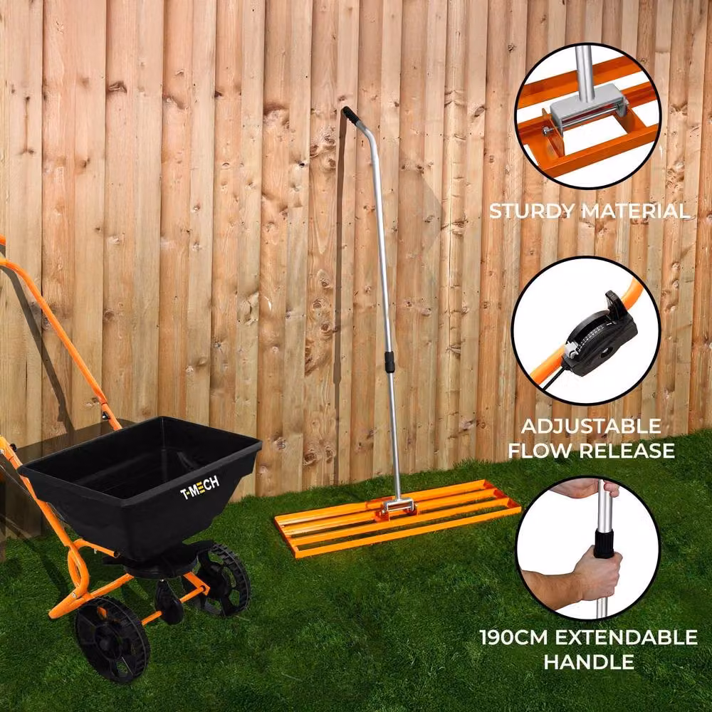 Monstershop Manual Rotary Spreader and 100cm Lawn Leveller Set, Orange – 2