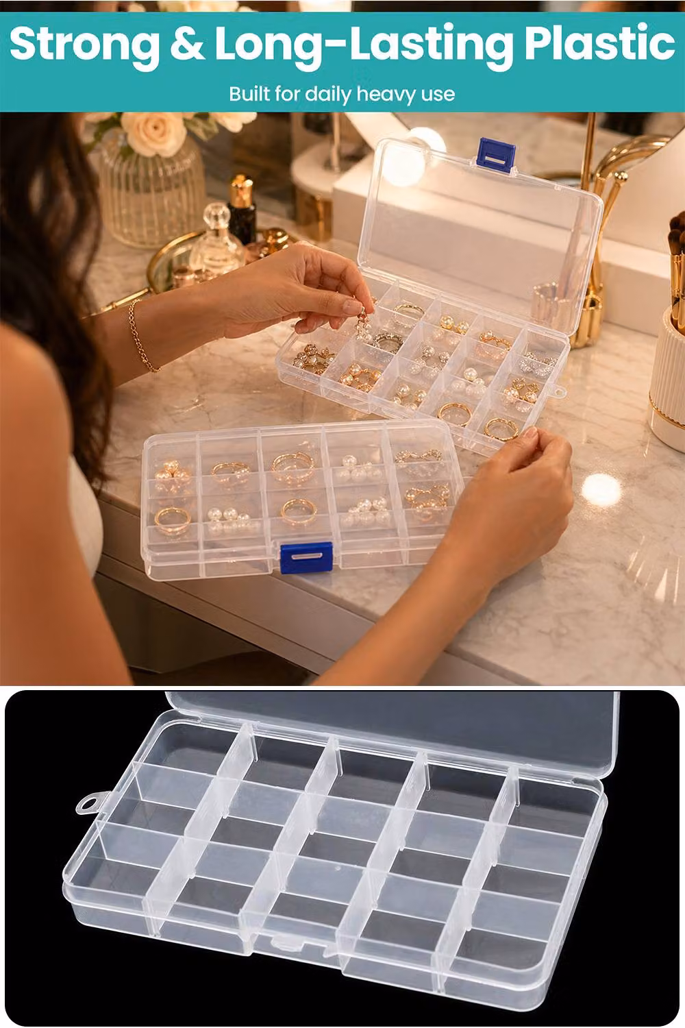 Neel Blue 15-Slot Compartment Craft and Jewellery Storage Box in Clear Plastic – 4