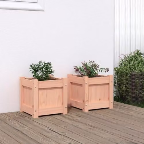 vidaXL Set of 2 Brown Douglas Fir Solid Wood Garden Planter Tubs – 2