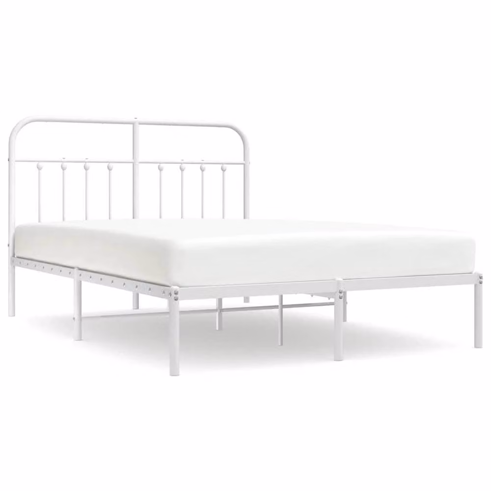 Berkfield Home Metal Bed Frame with Headboard in White, W/D/H: 150 x 200 cm – 2