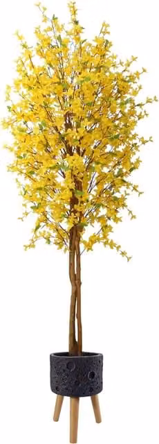 Pegdev 150cm Artificial Forsythia Tree in a Lunar Black Planter, Yellow – 1